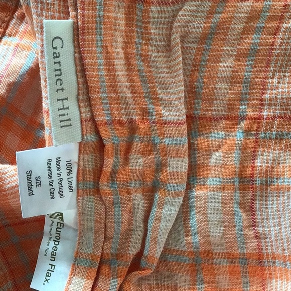 GARNET HIlL 100% linen plaid tangerine colored pillowcase set, fun! - Picture 3 of 6
